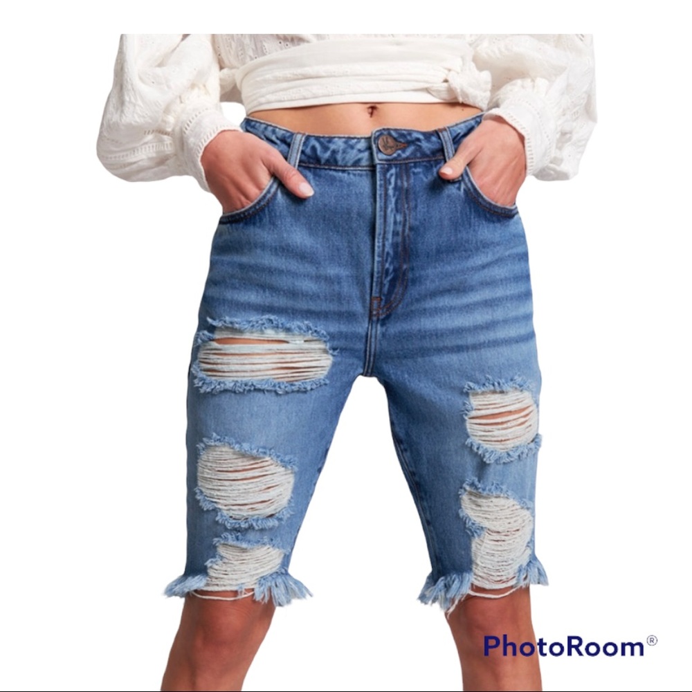 One Teaspoon Delaware Sustainable Truckers Longline Shorts Size 25 - Picture 4 of 16